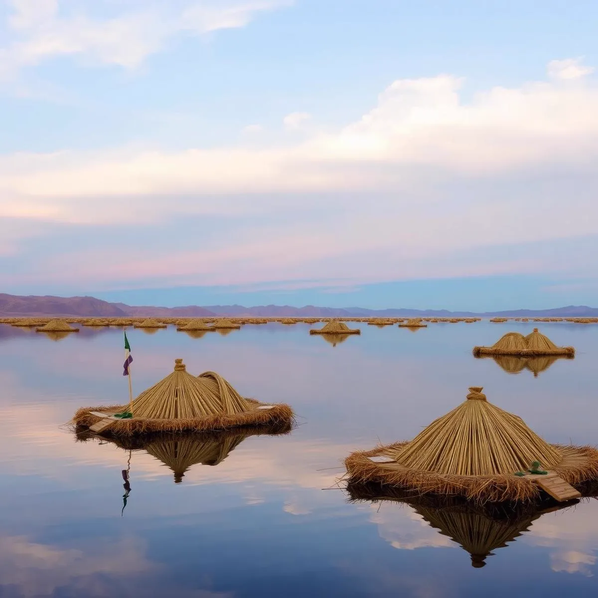 Titicacasee mit schwimmenden Schilfinseln, Peru