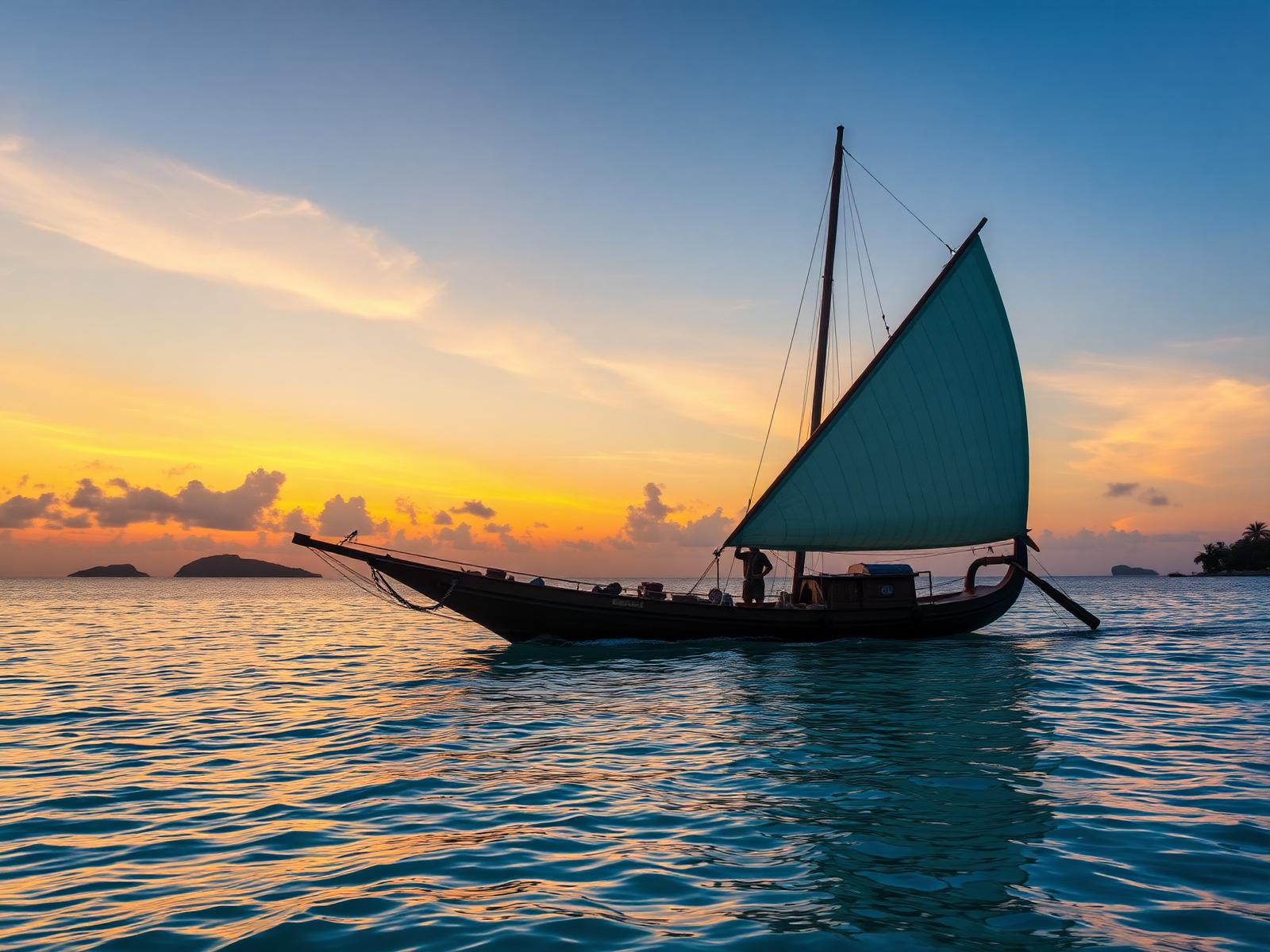Traditionelles Dhoni-Boot vor einer Malediven-Insel