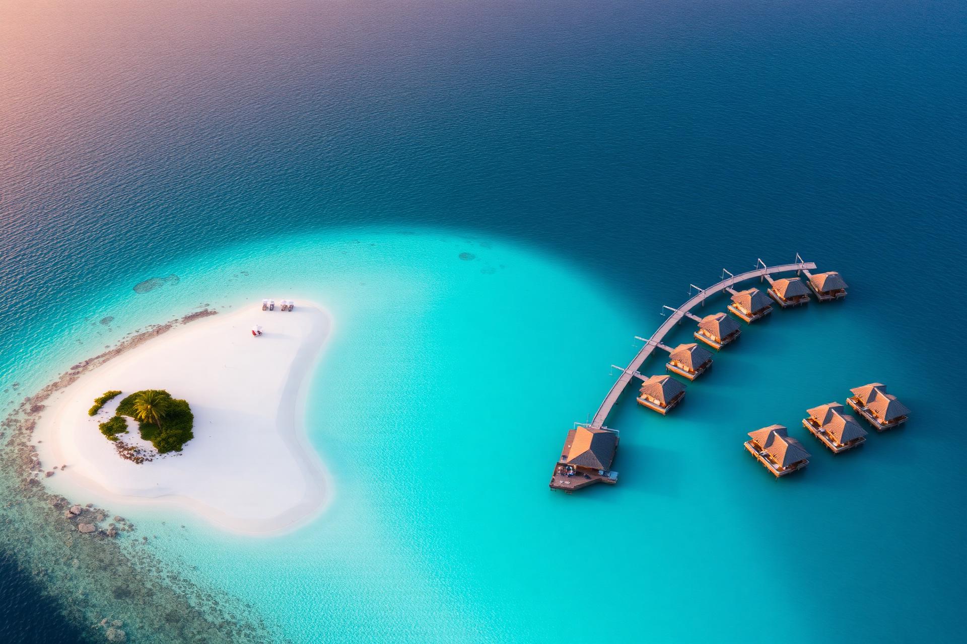 Luxusreisen Malediven – Atoll mit Overwater-Villen und türkiser Lagune