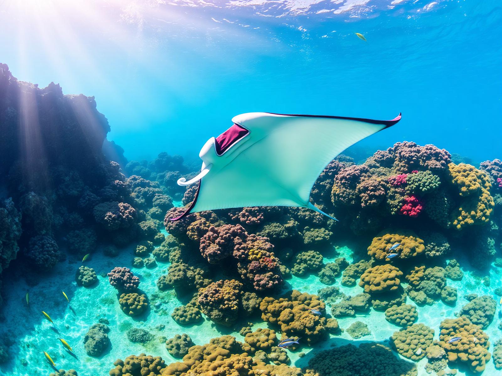 Mantarochen beim Tauchen im Indischen Ozean, Malediven